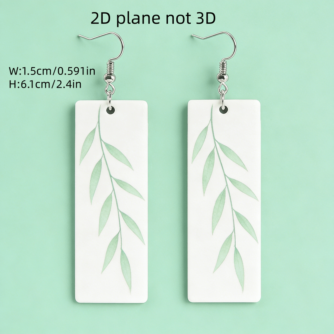 Willow Leaf Rectangular Acrylic Dangle Earrings, Minimalist Boho